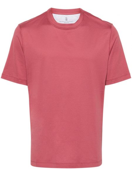 Βαμβακερή μπλούζα με στρογγυλή λαιμόκοψη Brunello Cucinelli ροζ