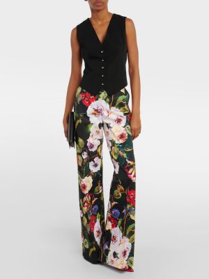 Pamučne hlače s cvjetnim printom bootcut Dolce&gabbana crna
