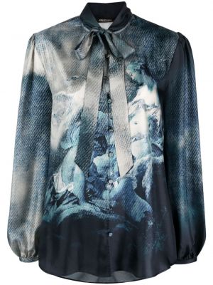 Копринена блуза с принт Roberto Cavalli синьо