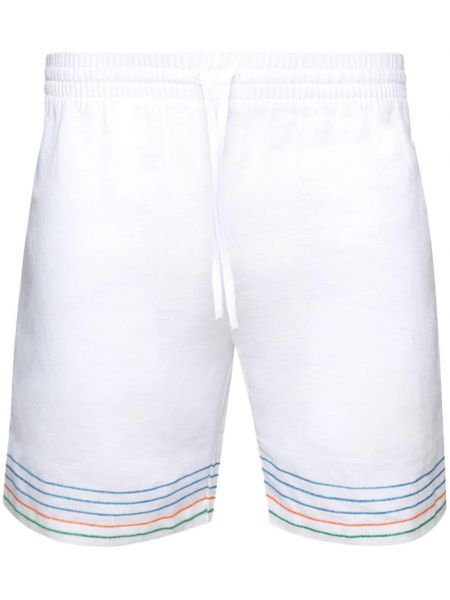 Lanene kratke hlače s črtami Casablanca bela