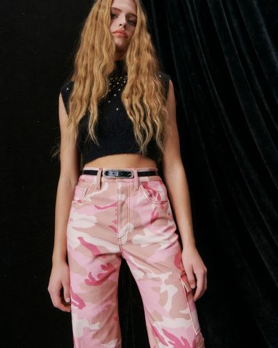 Pantaloni cargo din bumbac cu model camuflaj Alessandra Rich
