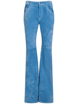Kožené semišové rovné kalhoty Chloé modré