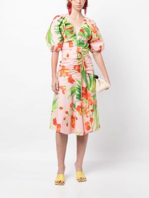 Midi šaty s potiskem s tropickým vzorem Carolina Herrera růžové
