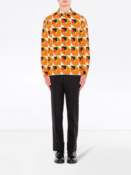 Camisa con estampado con estampado geométrico Prada naranja