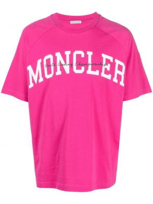 Памучна тениска с принт Moncler розово
