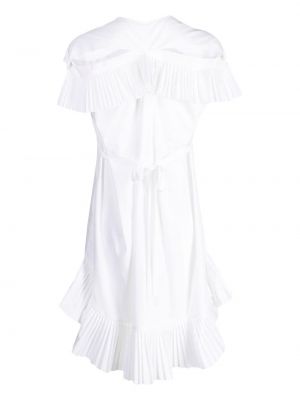 Bavlněné šaty s výstřihem do v s volány Shanshan Ruan bílé