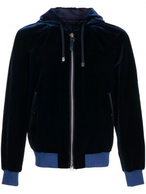 Aksamitna kurtka z kapturem Tom Ford niebieska