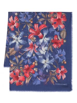 Кашмирен шал на цветя Ferragamo синьо