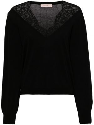 Čipkovaný bavlnený sveter Twinset čierna