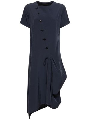 Krepové asymetrické šaty s knoflíky Yohji Yamamoto modré