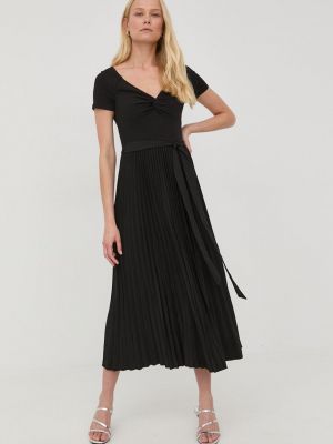 Sukienka midi plisowana z dekoltem w serek Guess czarna
