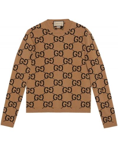 Sweter wełniany Gucci brązowy