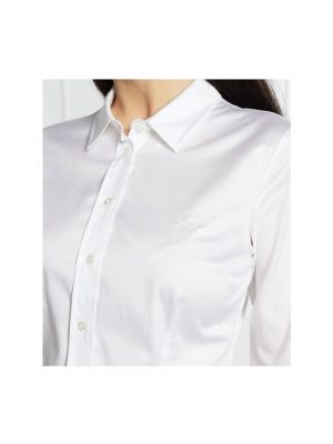 Blusa ajustada de algodón manga larga Guess blanco