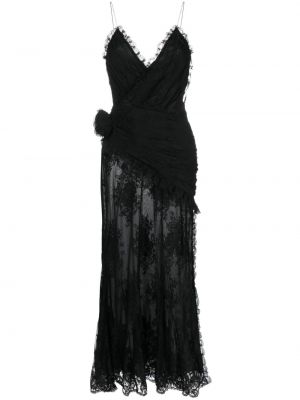 Вечерна рокля на цветя с дантела Alessandra Rich черно