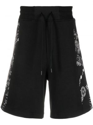 Pantaloni scurți din denim din bumbac cu imagine Versace Jeans Couture negru