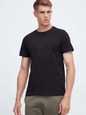 Памучна тениска с дълъг ръкав с принт Hummel черно