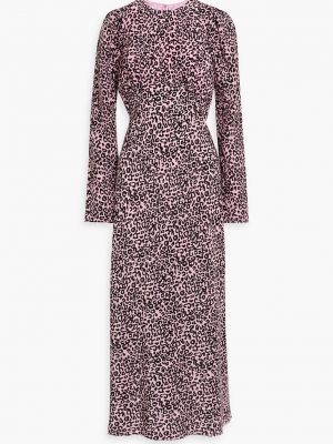 Плиссированное леопардовое длинное платье с принтом Les Reveries розовое