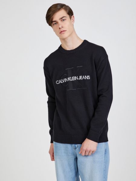 Pulover cu broderie Calvin Klein Jeans negru