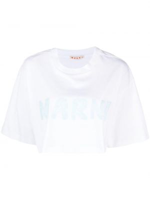 T-shirt di cotone con stampa Marni bianco