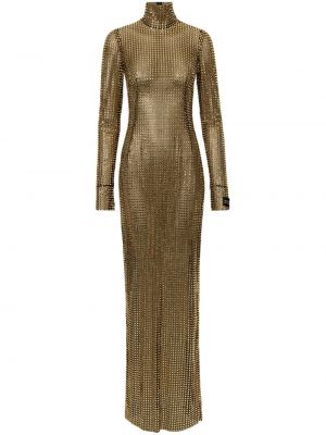 Sukienka długa z siateczką z kryształkami Dolce And Gabbana złota