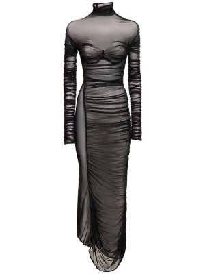 Sukienka długa z siateczką Mugler czarna