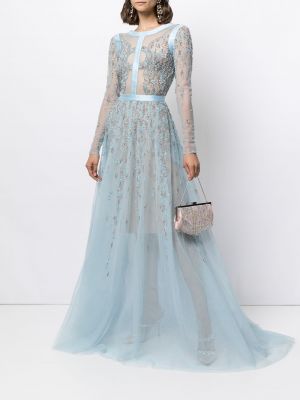 Sukienka wieczorowa tiulowa Saiid Kobeisy niebieska