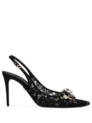Pantofi cu toc din dantelă slingback de cristal Dolce & Gabbana