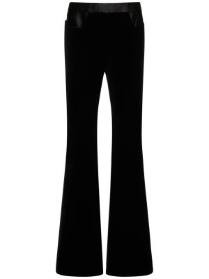 Aksamitne spodnie z niską talią bawełniane Tom Ford czarne