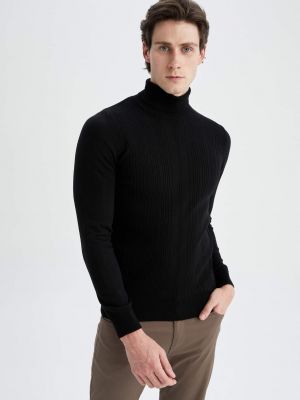 Slim fit džemperis ar augstu apkakli Defacto melns