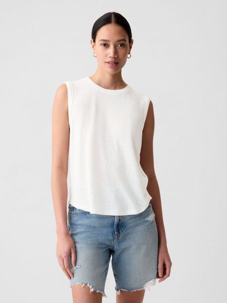 Lněné tričko bez rukávů Gap bílé