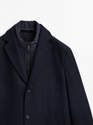 Шерстяное пальто Massimo Dutti синее