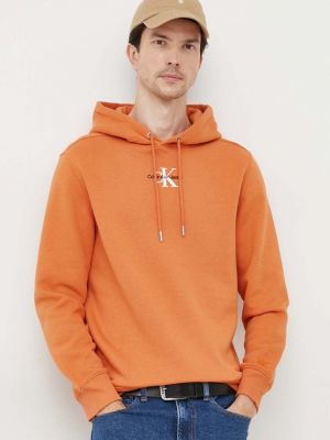 Суичър с качулка с апликация Calvin Klein Jeans оранжево