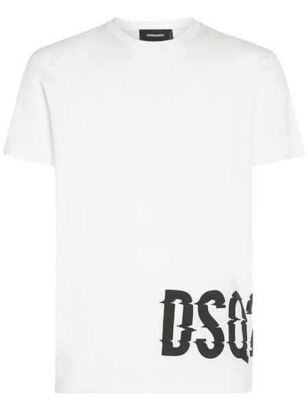 Camiseta de algodón con estampado Dsquared2 blanco