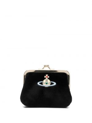 Zamatová peňaženka s výšivkou Vivienne Westwood čierna
