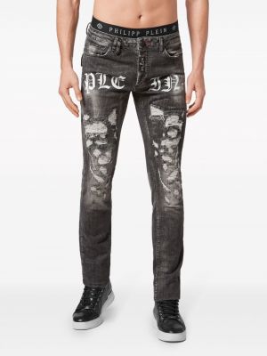 Proste jeansy z nadrukiem Philipp Plein szare
