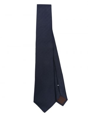 Копринена вратовръзка с десен рибена кост Canali синьо