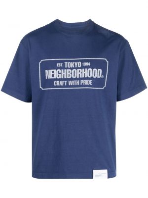 Памучна тениска с принт Neighborhood синьо