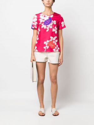 Květinové hedvábné tričko s potiskem P.a.r.o.s.h. růžové