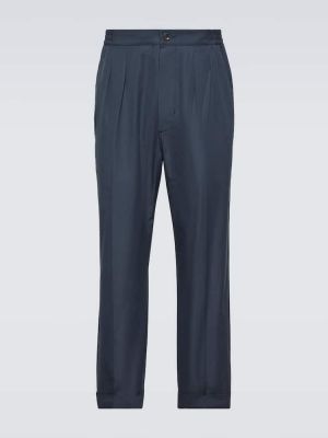 Bavlněné hedvábné rovné kalhoty Tom Ford modré