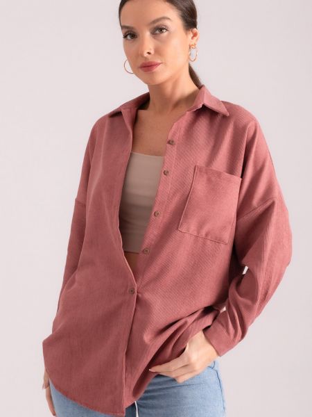 Oversized βελούδινο πουκάμισο σε στενή γραμμή Armonika ροζ