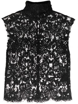 Bluza s cvetličnim vzorcem s čipko Saint Laurent črna