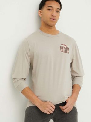 Bavlněné tričko s dlouhým rukávem s potiskem s dlouhými rukávy Hollister Co. hnědé