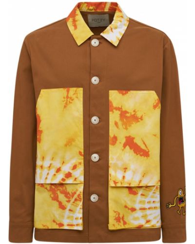 Batikovaná bavlnená košeľa s vreckami Potzy hnedá