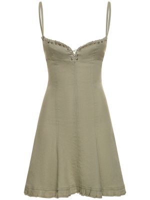 Pamučna mini haljina s vezicama s čipkom Ludovic De Saint Sernin zelena