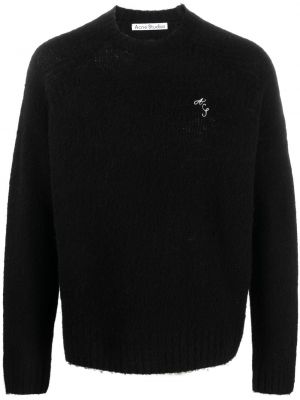 Плетен пуловер бродиран Acne Studios черно