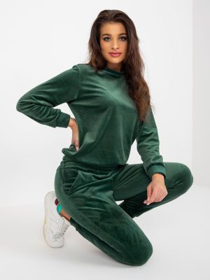 Welurowy garnitur bawełniany Fashionhunters zielony