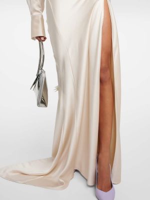 Satynowa sukienka długa w piórka The Attico biała