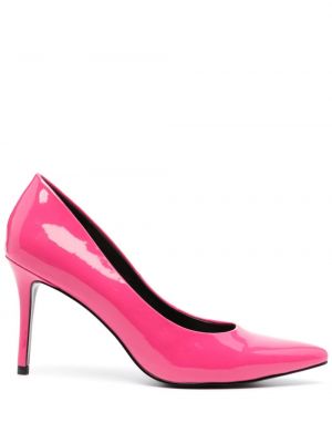 Кожени полуотворени обувки Versace Jeans Couture розово