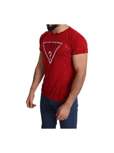 Koszulka bawełniana z nadrukiem casual Guess czerwona