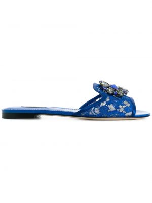 Nėriniuotos sandalai su kristalais Dolce & Gabbana mėlyna